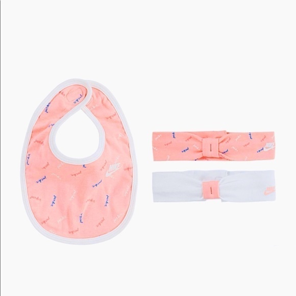 NIKE Girls Pink Bib Bow Headband Set - Picture 1 of 3
